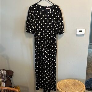 Traffic People‎ Black Polka Dot Retro Jumpsuit Short Sleeve Wide Leg